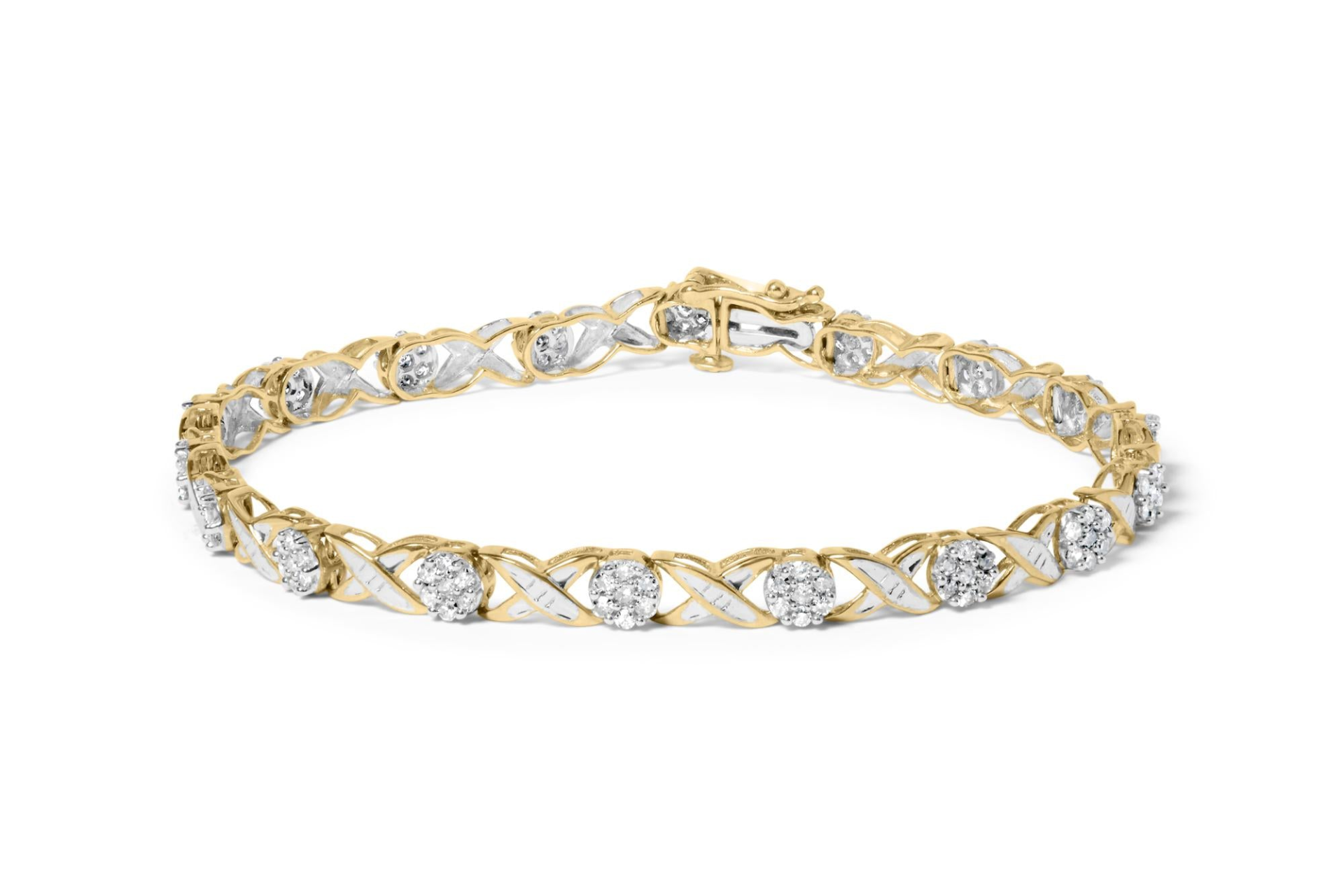 10K Yellow Gold 1.00 Cttw Round Cut Diamond Cross Link 7" Bracelet (I-J Color, I2-I3 Clarity), Goodies N Stuff