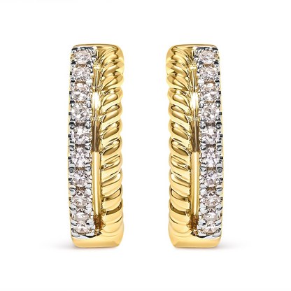 10K Yellow Gold 1/10 Cttw Diamond and Rope Twist Huggy Hoop Earrings | Shop Now at Jewelry World, Goodies N Stuff