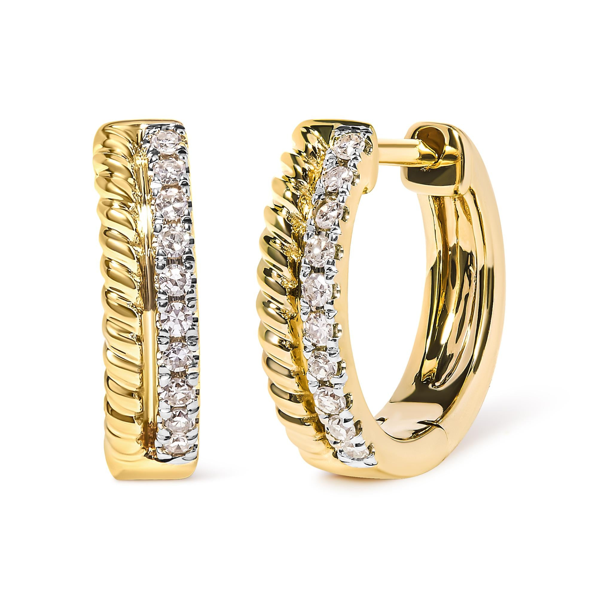 10K Yellow Gold 1/10 Cttw Diamond and Rope Twist Huggy Hoop Earrings | Shop Now at Jewelry World, Goodies N Stuff