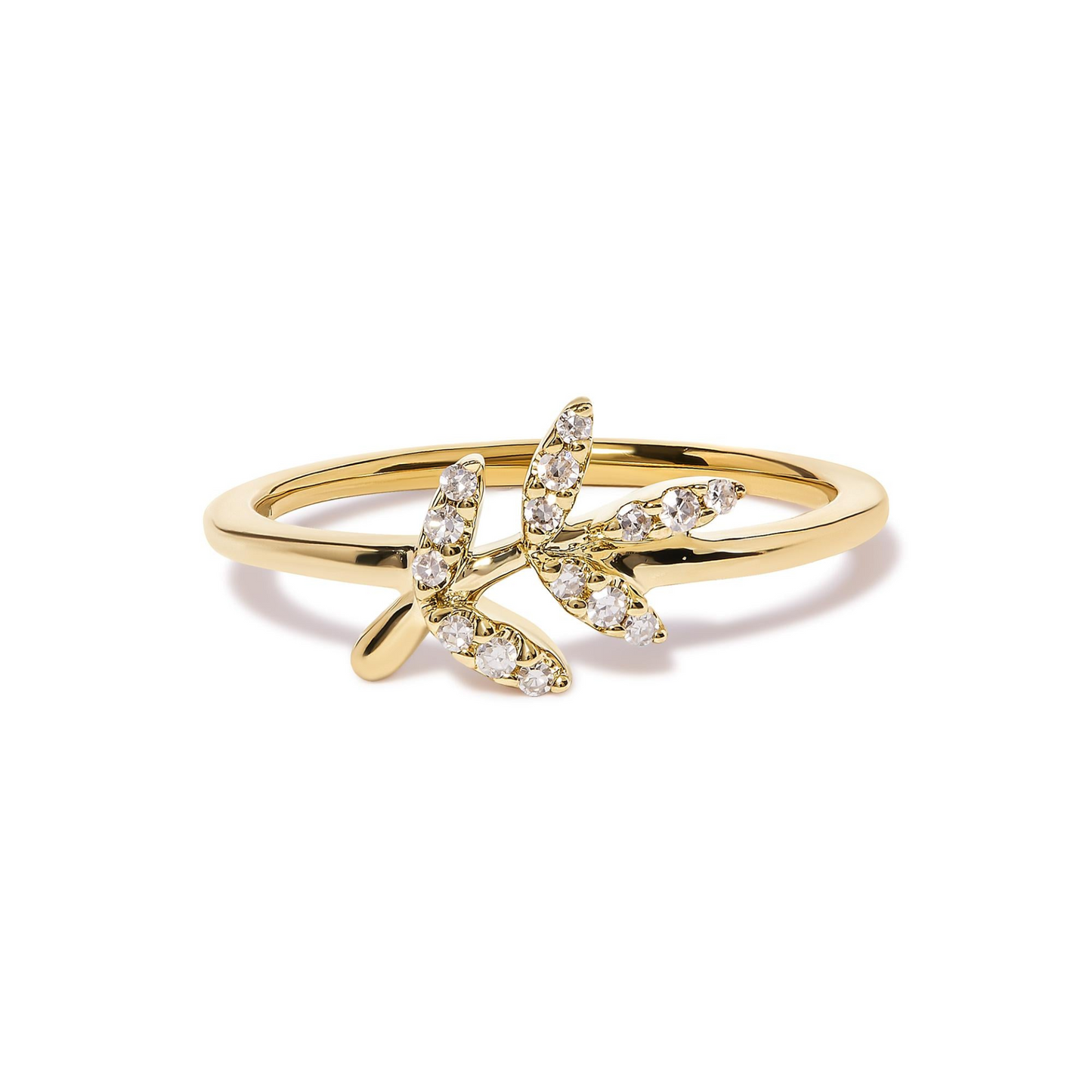 10K Yellow Gold 1/10 Cttw Diamond Leaf and Branch Ring (H-I Color, I1-I2 Clarity), Goodies N Stuff