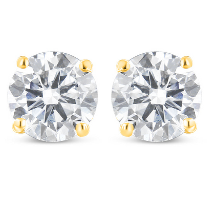10K Yellow Gold 1.00 Cttw Round Brilliant-Cut Diamond Classic 4-Prong Stud Earrings with Screw Backs (J-K Color, I2-I3 Clarity), Goodies N Stuff