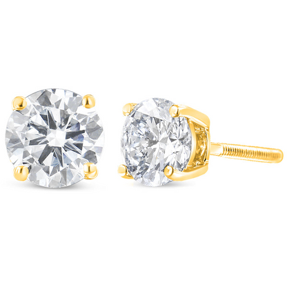 10K Yellow Gold 1.00 Cttw Round Brilliant-Cut Diamond Classic 4-Prong Stud Earrings with Screw Backs (J-K Color, I2-I3 Clarity), Goodies N Stuff