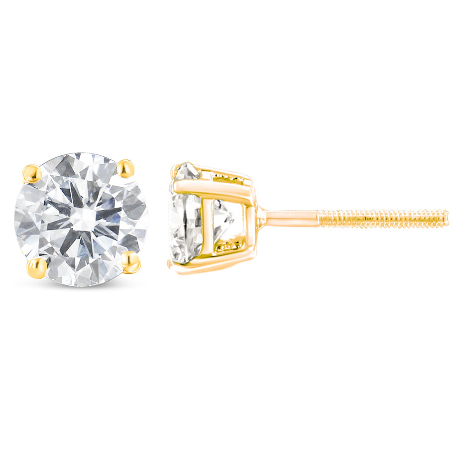 10K Yellow Gold 1.00 Cttw Round Brilliant-Cut Diamond Classic 4-Prong Stud Earrings with Screw Backs (J-K Color, I2-I3 Clarity), Goodies N Stuff
