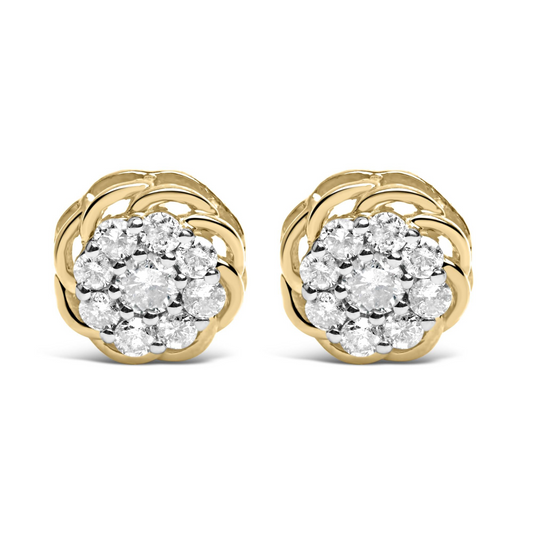 10K Yellow Gold Plated .925 Sterling Silver 1/2 Cttw Diamond Cluster Stud Earrings (J-K Color, I2-I3 Clarity), Goodies N Stuff