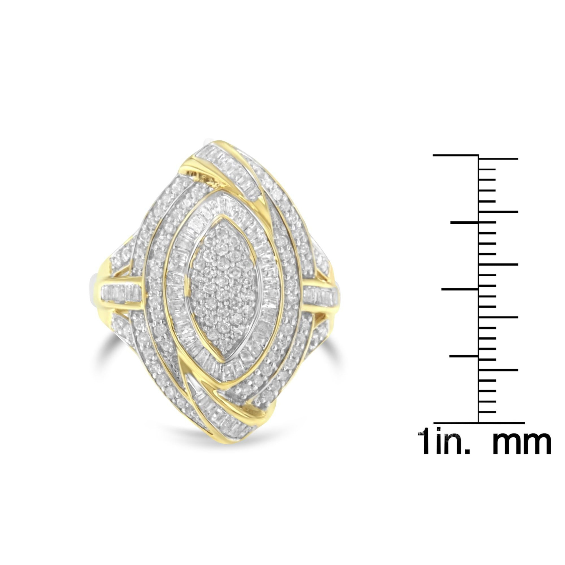 10K Yellow Gold Plated .925 Sterling Silver & 1-1/5 Cttw Diamond Marquise Shaped Cluster Cocktail Fashion Ring (I-J Color, I2-I3 Clarity), Goodies N Stuff
