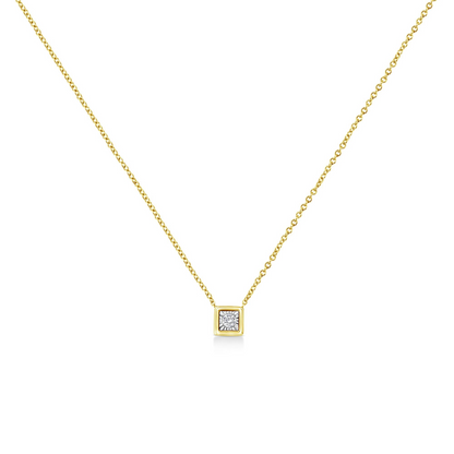 10K Yellow Gold Plated .925 Sterling Silver 1/10 Cttw Miracle Set Round Diamond 18" Pendant Necklace - Choice of Shapes