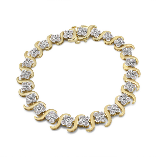 10K Yellow Gold Plated .925 Sterling Silver 1.0 Cttw Diamond 'S' Link Bracelet, Goodies N Stuff