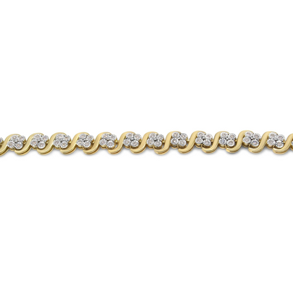10K Yellow Gold Plated .925 Sterling Silver 1.0 Cttw Diamond 'S' Link Bracelet, Goodies N Stuff