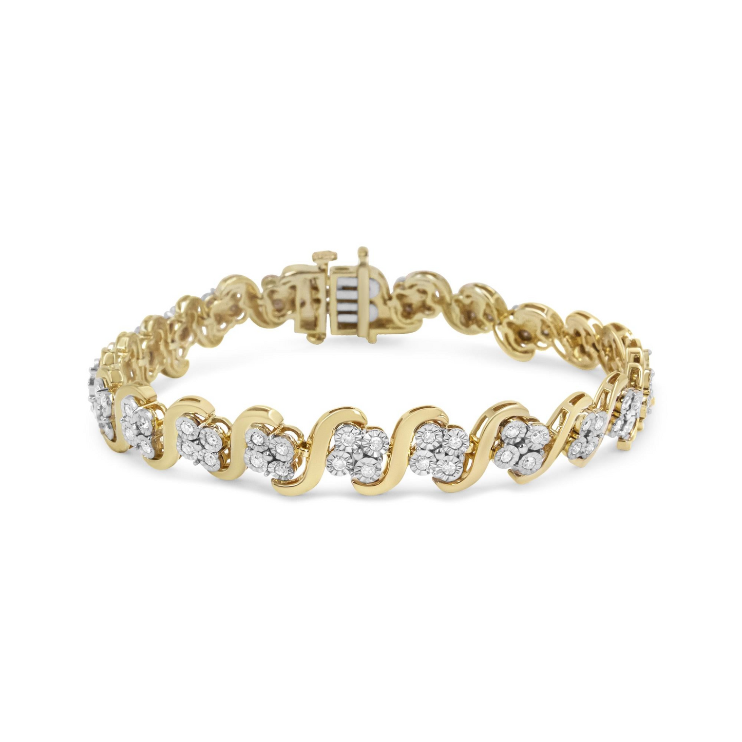 10K Yellow Gold Plated .925 Sterling Silver 1.0 Cttw Diamond 'S' Link Bracelet, Goodies N Stuff