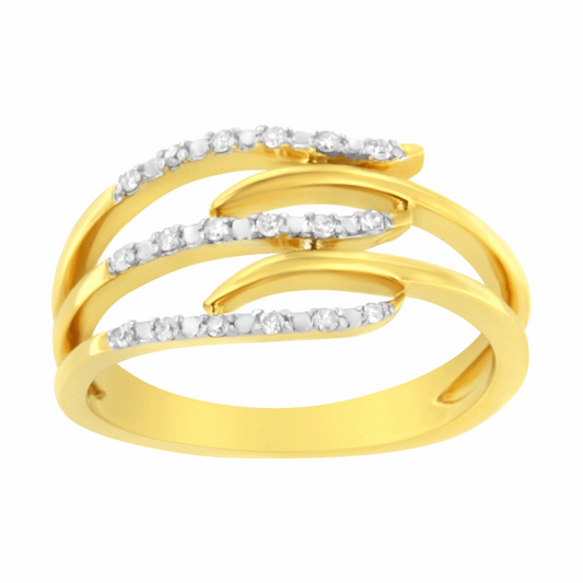 10K Yellow Gold Plated .925 Sterling Silver 1/10 Cttw Round-Cut Diamond Fashion Ring (I-J Color, I1-I2 Clarity), Goodies N Stuff