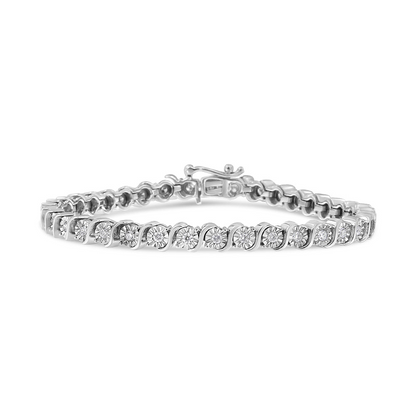 14K White Gold 1.00 Cttw Lab Grown Diamond Round Miracle Plate and "S" Link Tennis Bracelet (F-G Color, VS2-SI1 Clarity) Size 7", Goodies N Stuff
