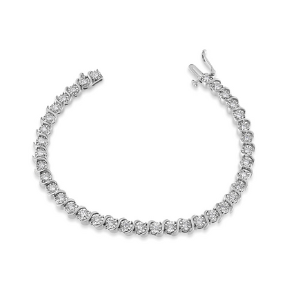 14K White Gold 1.00 Cttw Lab Grown Diamond Round Miracle Plate and "S" Link Tennis Bracelet (F-G Color, VS2-SI1 Clarity) Size 7", Goodies N Stuff