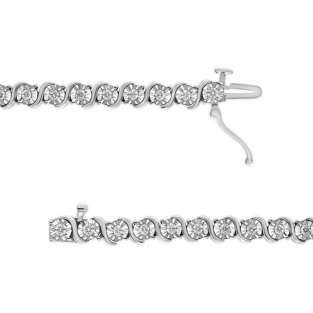 14K White Gold 1.00 Cttw Lab Grown Diamond Round Miracle Plate and "S" Link Tennis Bracelet (F-G Color, VS2-SI1 Clarity) Size 7", Goodies N Stuff