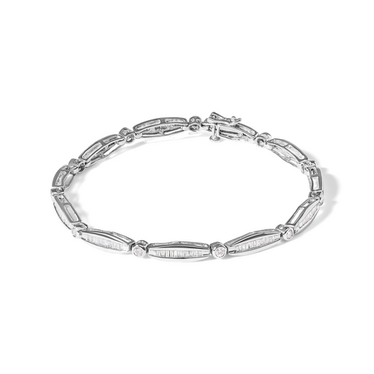 14K White Gold 1-1/2 Cttw Round Brilliant-Cut & Baguette Cut Diamond Bezel and Tapered Link 7" Tennis Bracelet (H-I Color, I1-I2 Clarity), Goodies N Stuff
