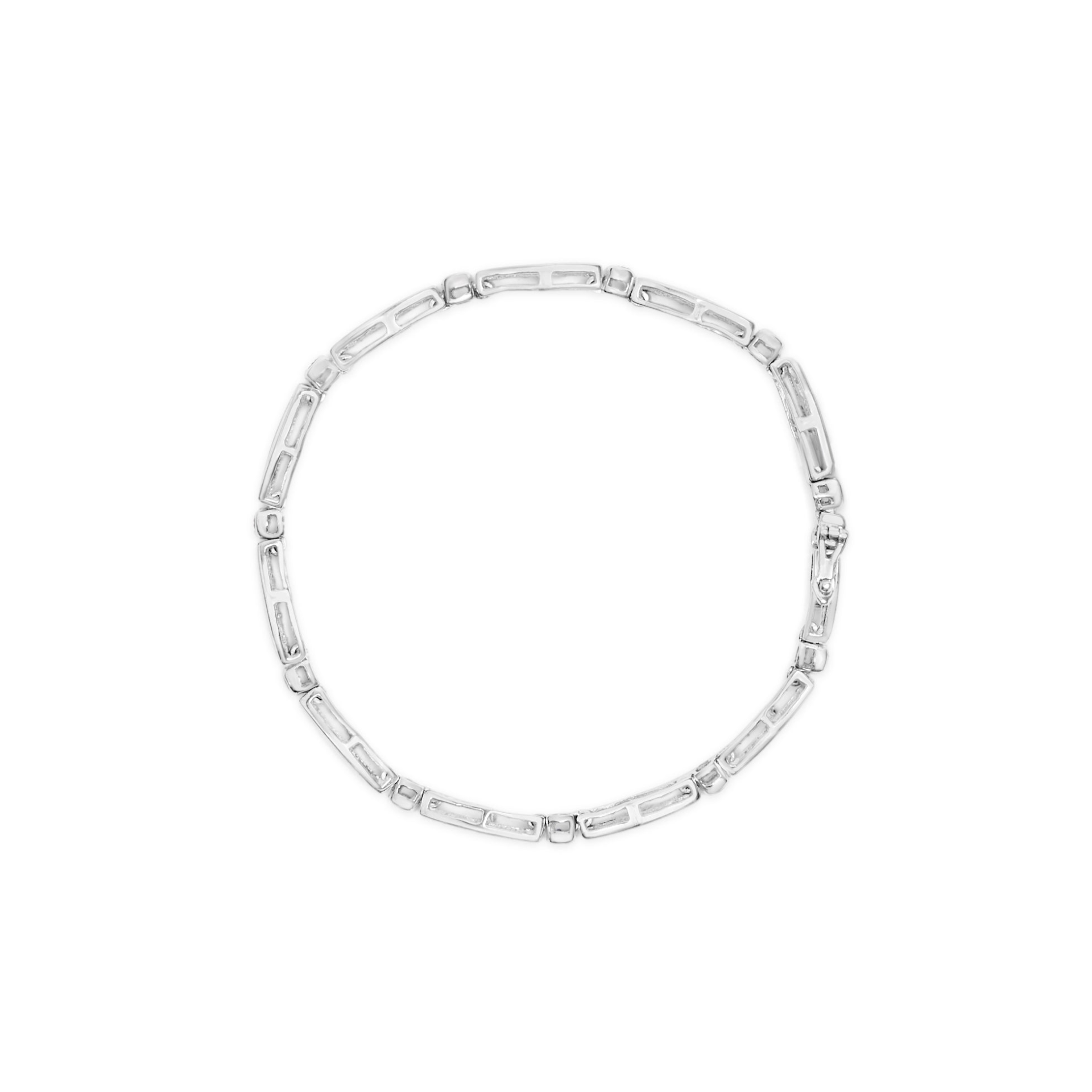 14K White Gold 1-1/2 Cttw Round Brilliant-Cut & Baguette Cut Diamond Bezel and Tapered Link 7" Tennis Bracelet (H-I Color, I1-I2 Clarity), Goodies N Stuff