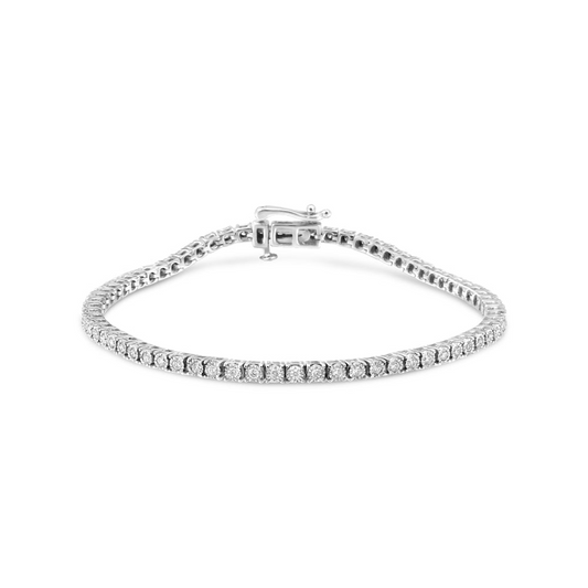 14K White Gold 1.0 Cttw Miracle Set Round-Cut Lab Grown Diamond Illusion Tennis Bracelet (F-G Color, VS2-SI1 Clarity) Size 7", Goodies N Stuff