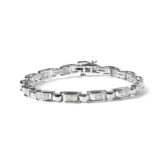 14K White Gold 1.00 Cttw Princess-Cut Diamond Link Bracelet (I-J Color, I1-I2 Clarity) - Size 7.25, Goodies N Stuff