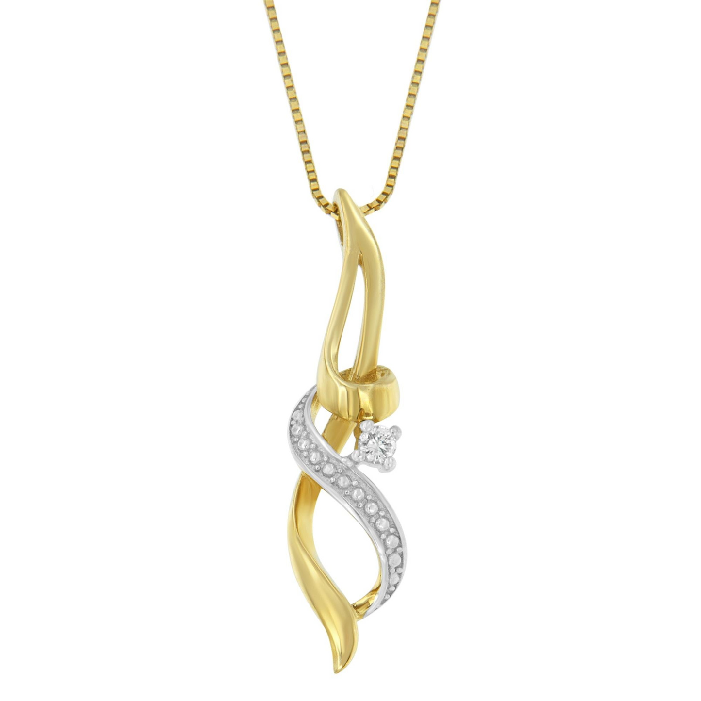 Espira 10K Yellow Gold 1/20 cttw Round Cut Diamond Accent Swirl Pendant Necklace (H-I, I1-I2), Goodies N Stuff