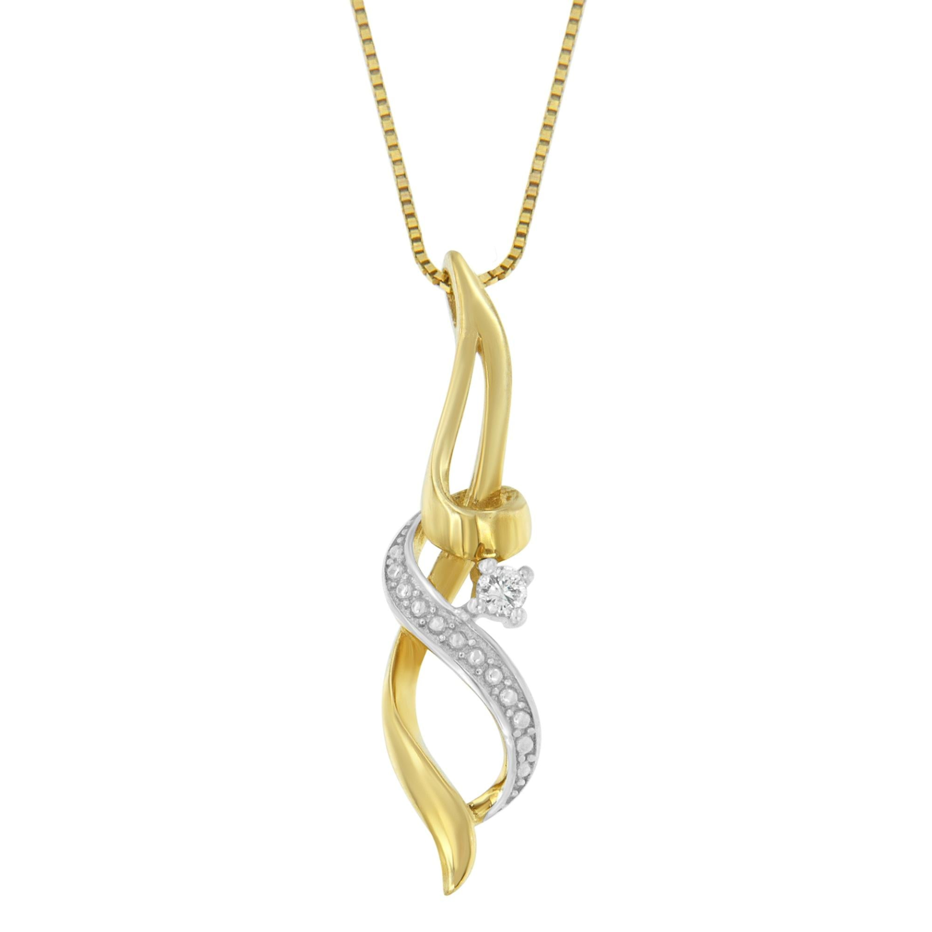 Espira 10K Yellow Gold 1/20 cttw Round Cut Diamond Accent Swirl Pendant Necklace (H-I, I1-I2), Goodies N Stuff