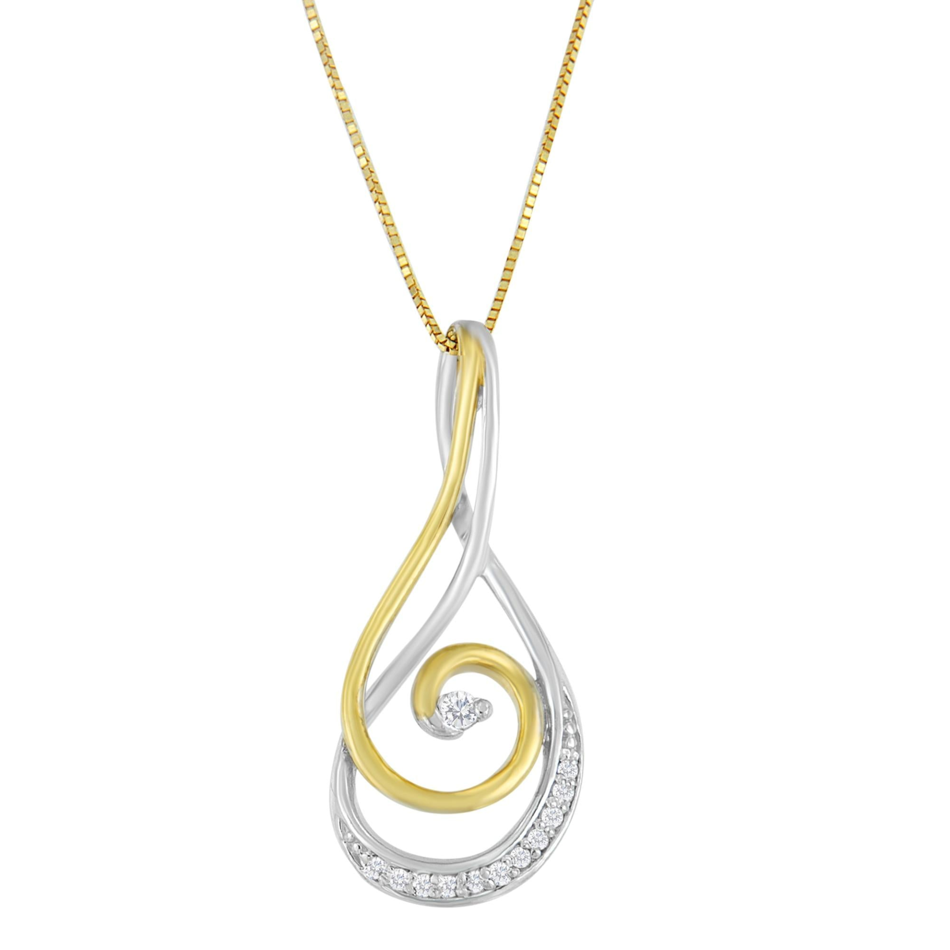 Espira 10K Two-Tone Gold Round Cut Diamond Sparkling Spiral Pendant Necklace (1/6 cttw, J-K Color, I2-I3 Clarity), Goodies N Stuff