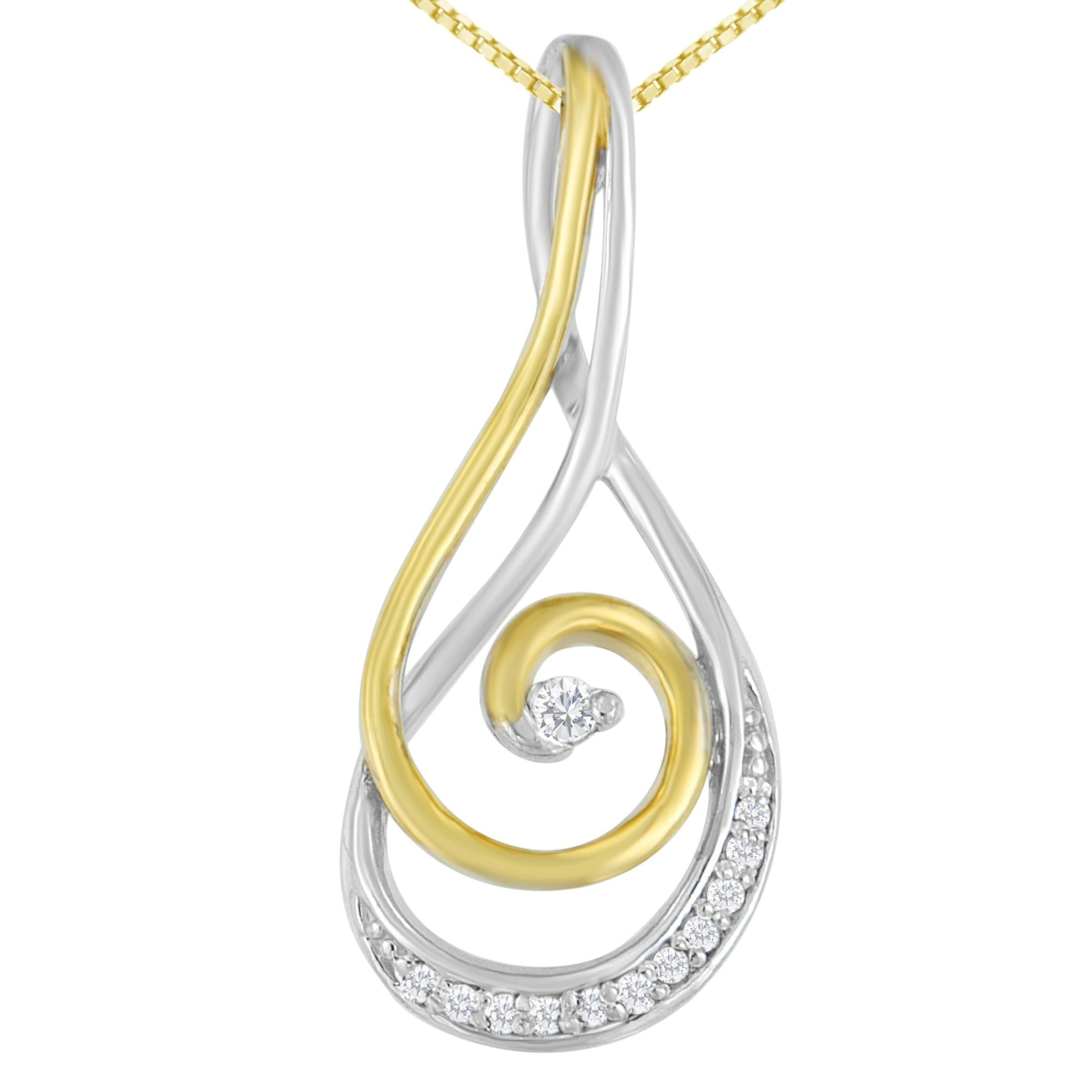 Espira 10K Two-Tone Gold Round Cut Diamond Sparkling Spiral Pendant Necklace (1/6 cttw, J-K Color, I2-I3 Clarity), Goodies N Stuff