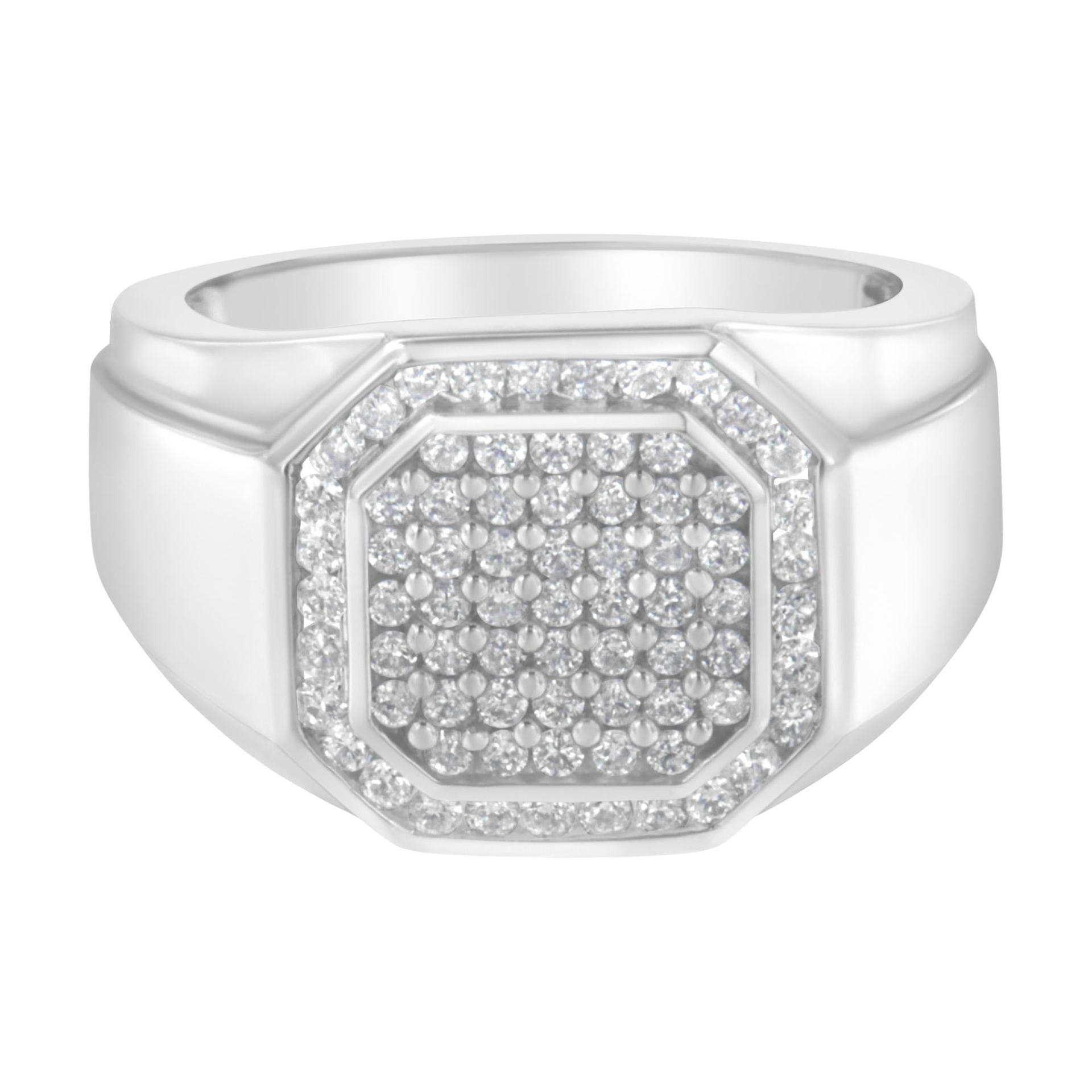 Men's 14KT White Gold Diamond Cocktail Ring (1 cttw, H-I Color, SI2-I1 Clarity), Goodies N Stuff