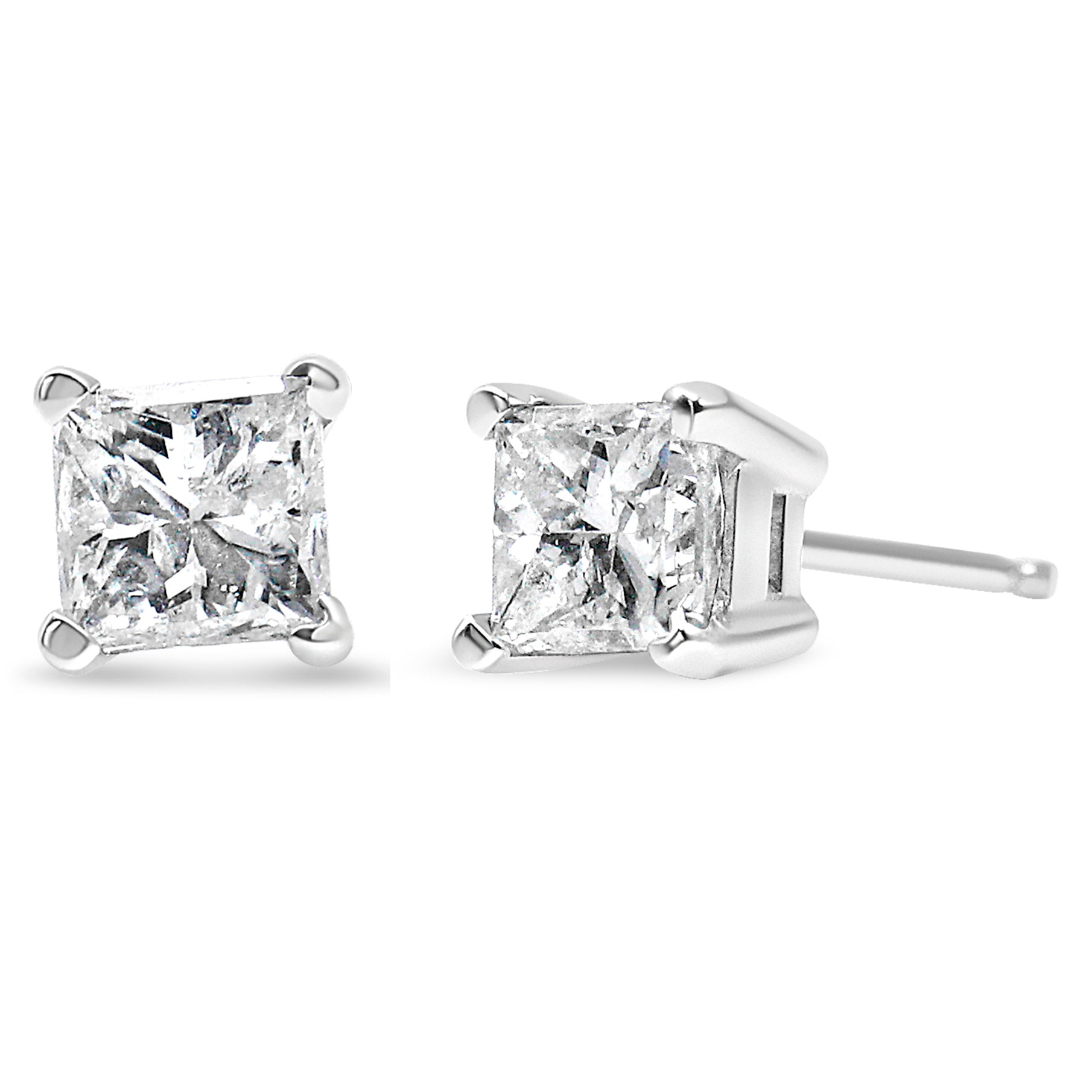 AGS Certified Princess-Cut Square Diamond 4-Prong Solitaire Stud Earrings in 14K Gold (J-K Color, I1-I2 Clarity), Goodies N Stuff