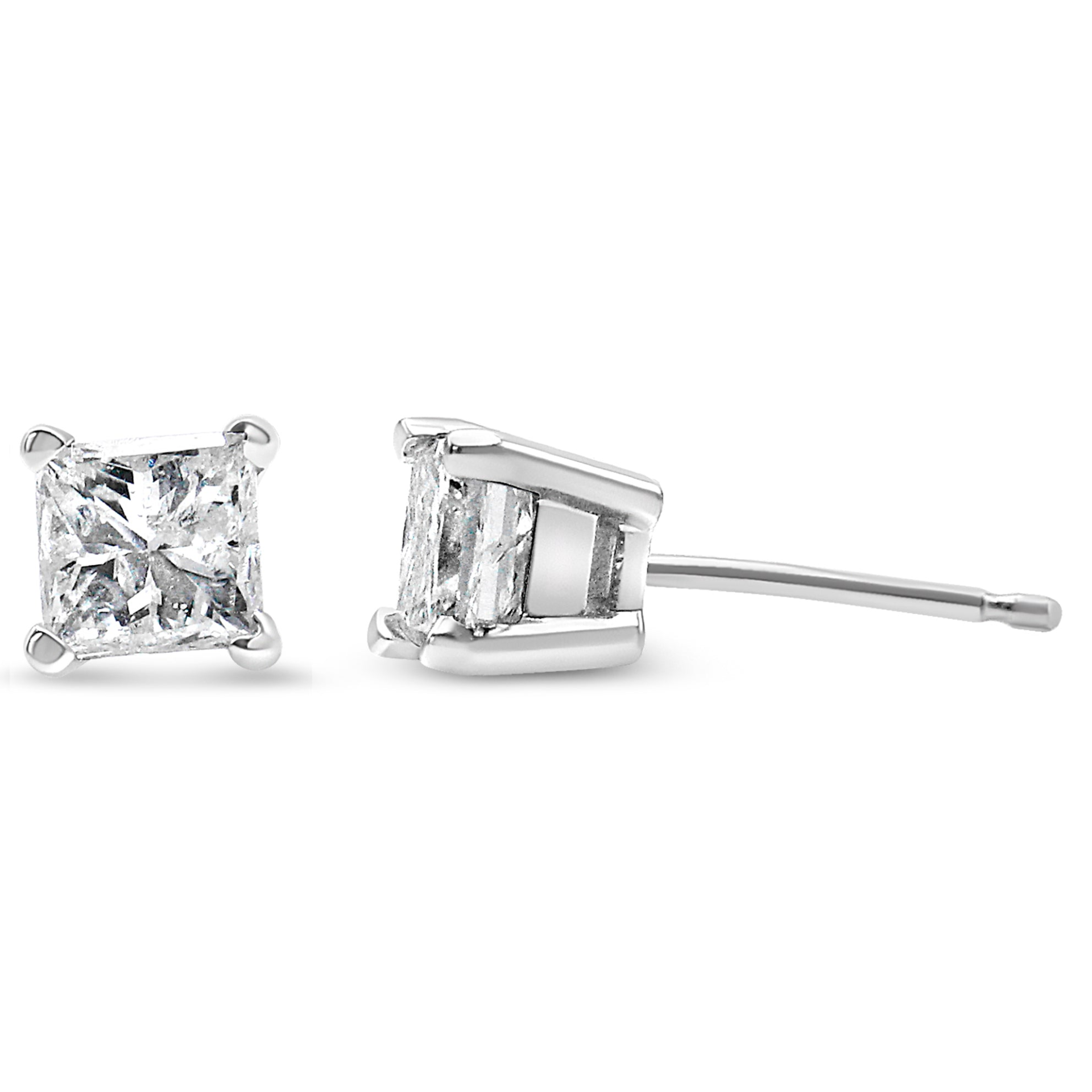 AGS Certified Princess-Cut Square Diamond 4-Prong Solitaire Stud Earrings in 14K Gold (J-K Color, I1-I2 Clarity), Goodies N Stuff