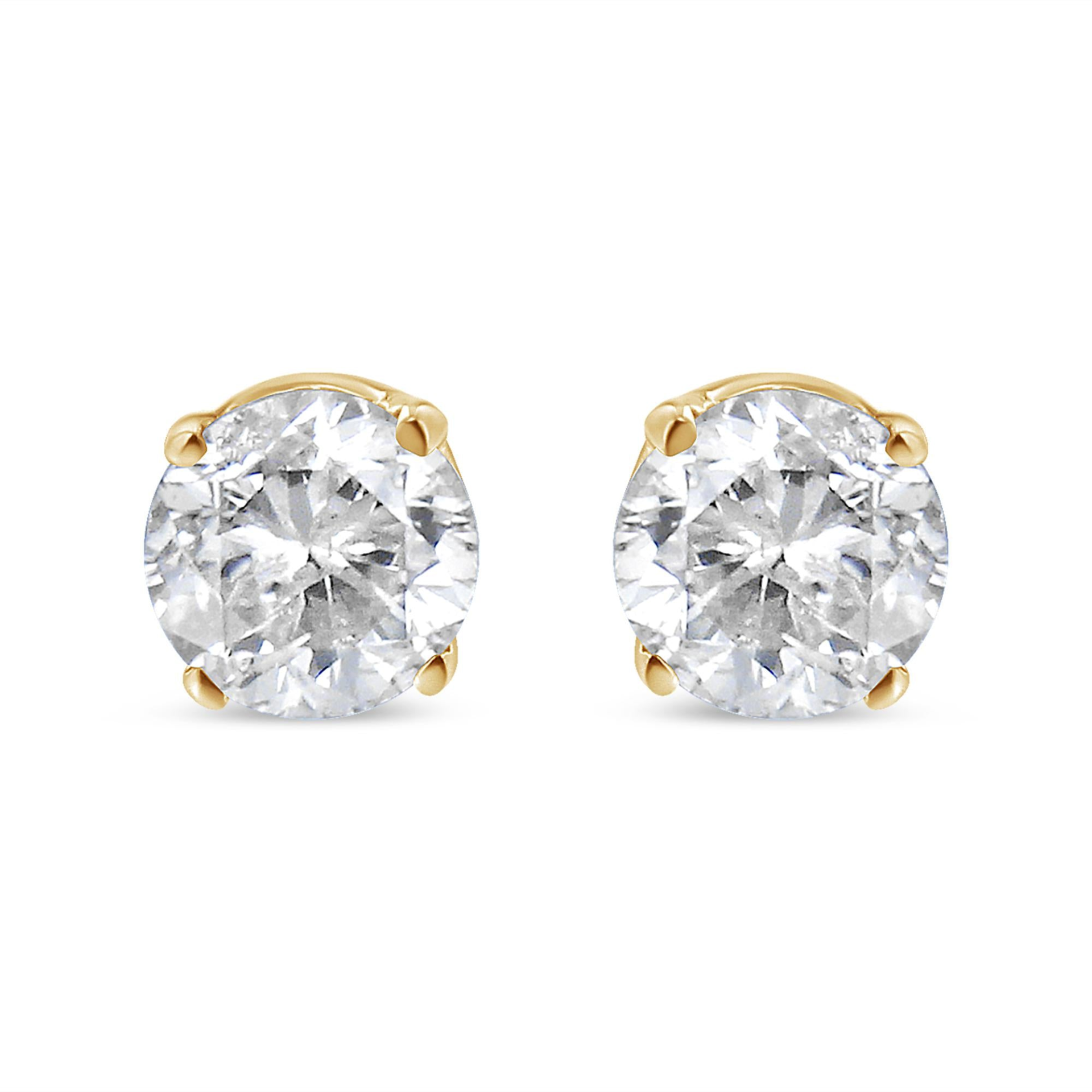 AGS Certified 1/2 Cttw Round Brilliant-Cut Diamond 14K Yellow Gold Classic 4-Prong Solitaire Stud Earrings (J-K Color, I1-I2 Clarity), Goodies N Stuff