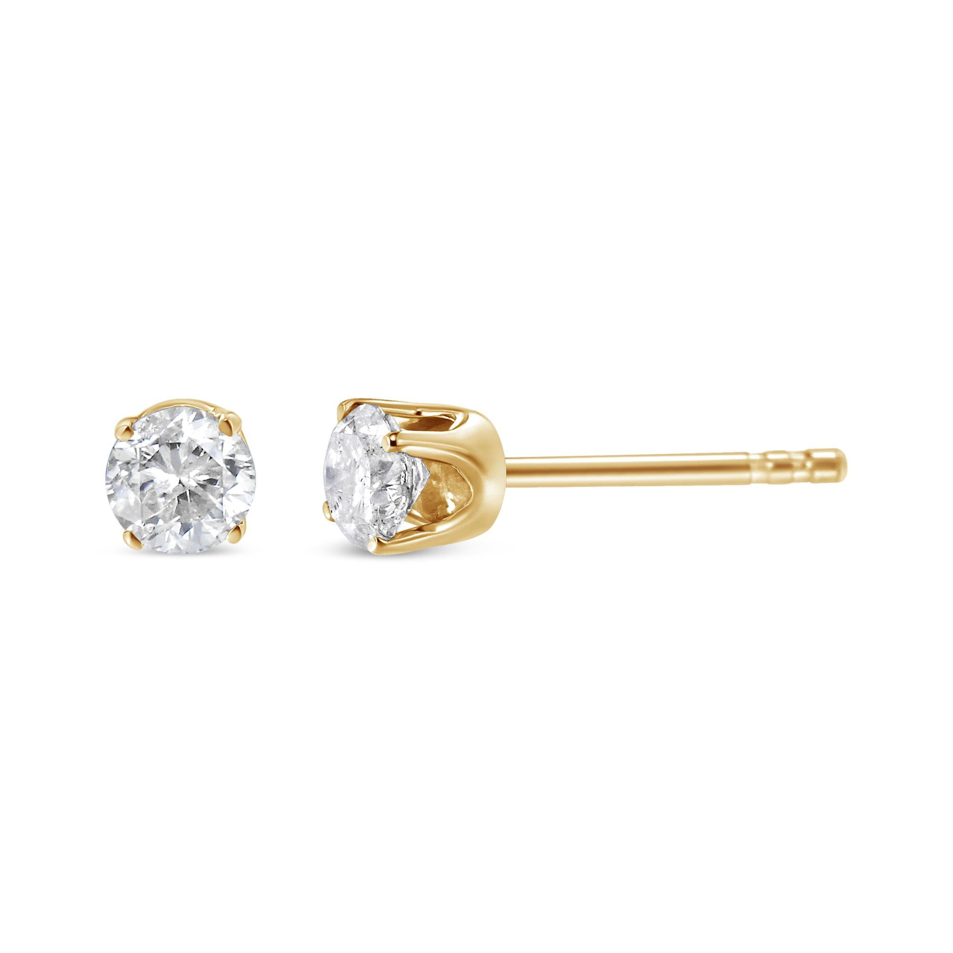 AGS Certified 1/2 Cttw Round Brilliant-Cut Diamond 14K Yellow Gold Classic 4-Prong Solitaire Stud Earrings (J-K Color, I1-I2 Clarity), Goodies N Stuff