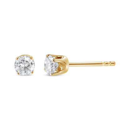 AGS Certified 1/2 Cttw Round Brilliant-Cut Diamond 14K Yellow Gold Classic 4-Prong Solitaire Stud Earrings (J-K Color, I1-I2 Clarity), Goodies N Stuff