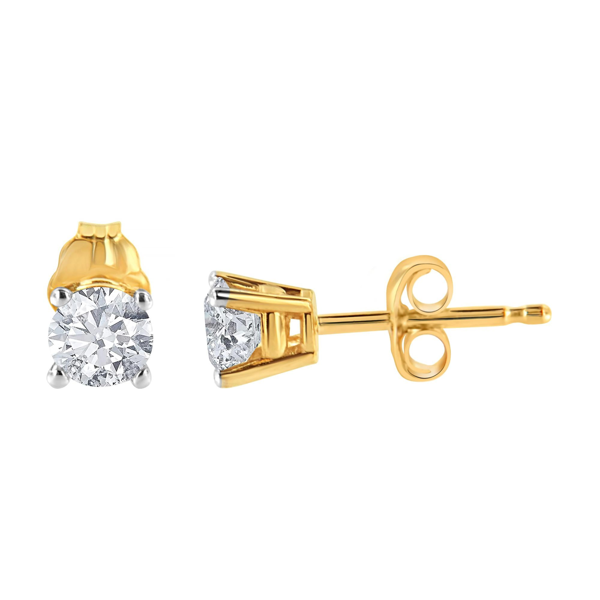 AGS Certified 1/2 Cttw Round Brilliant-Cut Diamond 14K Yellow Gold Classic 4-Prong Solitaire Stud Earrings (J-K Color, I1-I2 Clarity), Goodies N Stuff