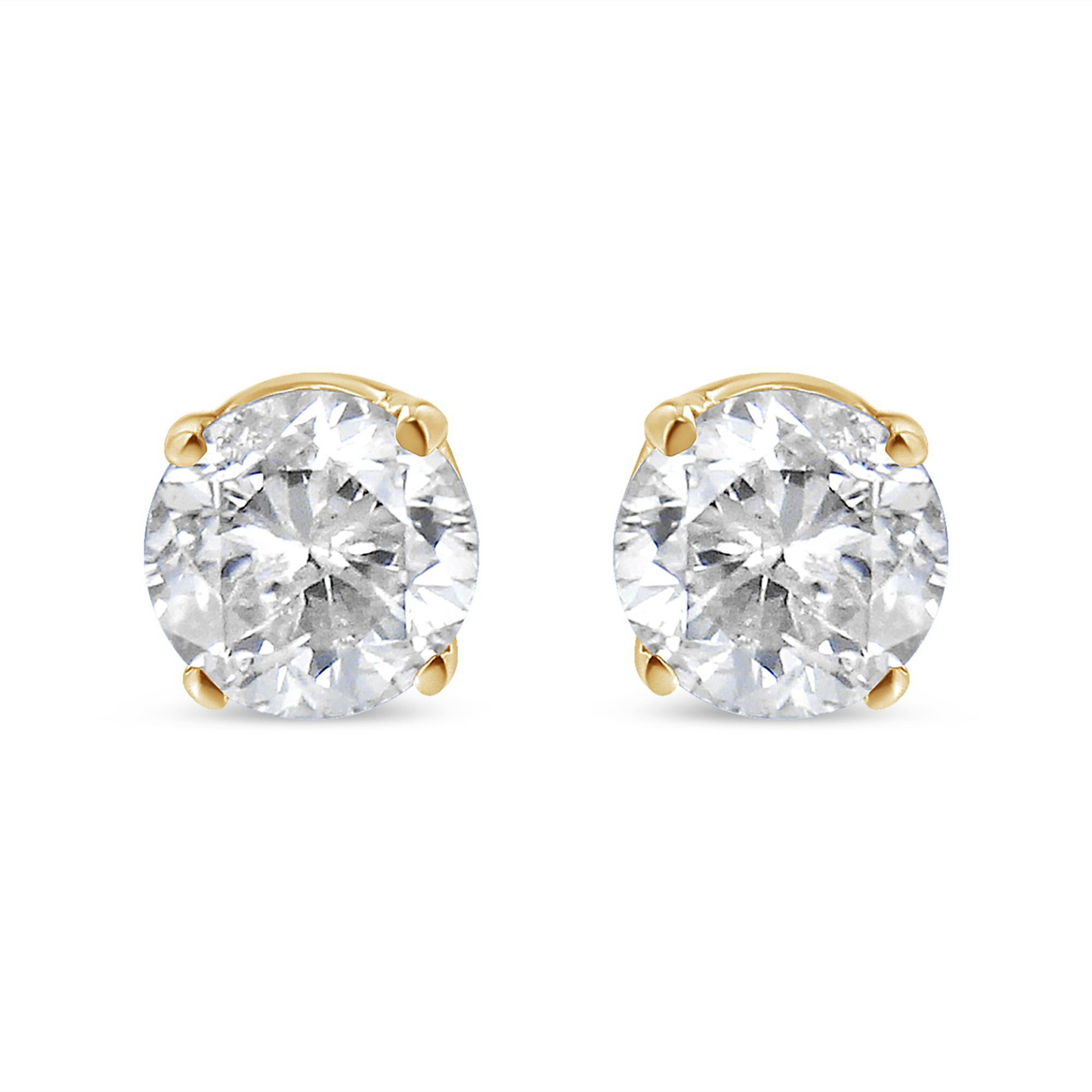 AGS Certified 1/2 Cttw Round Brilliant-Cut Diamond 14K Yellow Gold Classic 4-Prong Solitaire Stud Earrings (J-K Color, I1-I2 Clarity), Goodies N Stuff