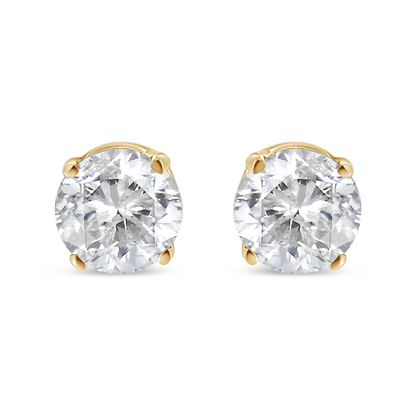 AGS Certified 1/2 Cttw Round Brilliant-Cut Diamond 14K Yellow Gold Classic 4-Prong Solitaire Stud Earrings (J-K Color, I1-I2 Clarity), Goodies N Stuff