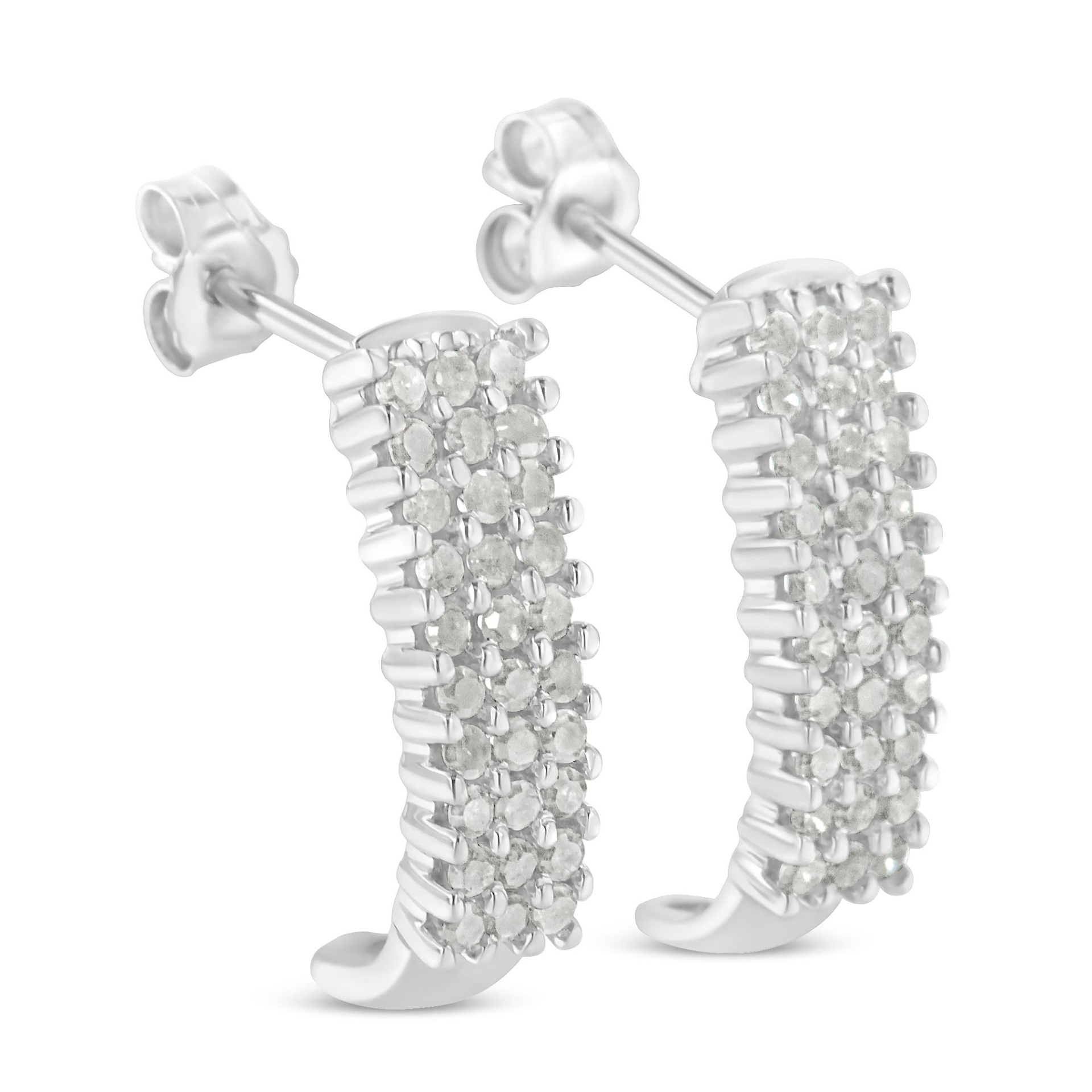 Sterling Silver Rose Cut Diamond J Shape Hoop Earrings (1 cttw, I-J Color, I2-I3 Clarity), Goodies N Stuff