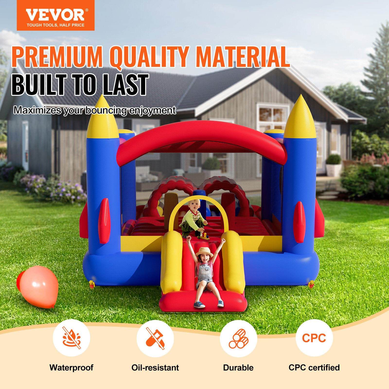 VEVOR Inflatable Bounce House, Outdoor Playhouse Trampoline with Slide and Storage Bag, Goodies N Stuff