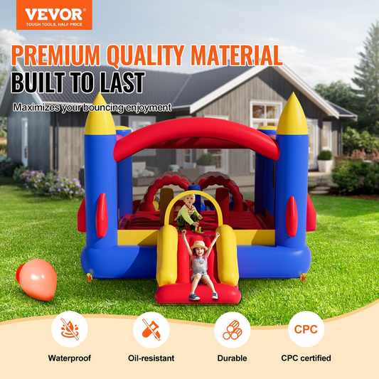 VEVOR Inflatable Bounce House, Outdoor Playhouse Trampoline with Slide and Storage Bag, Goodies N Stuff