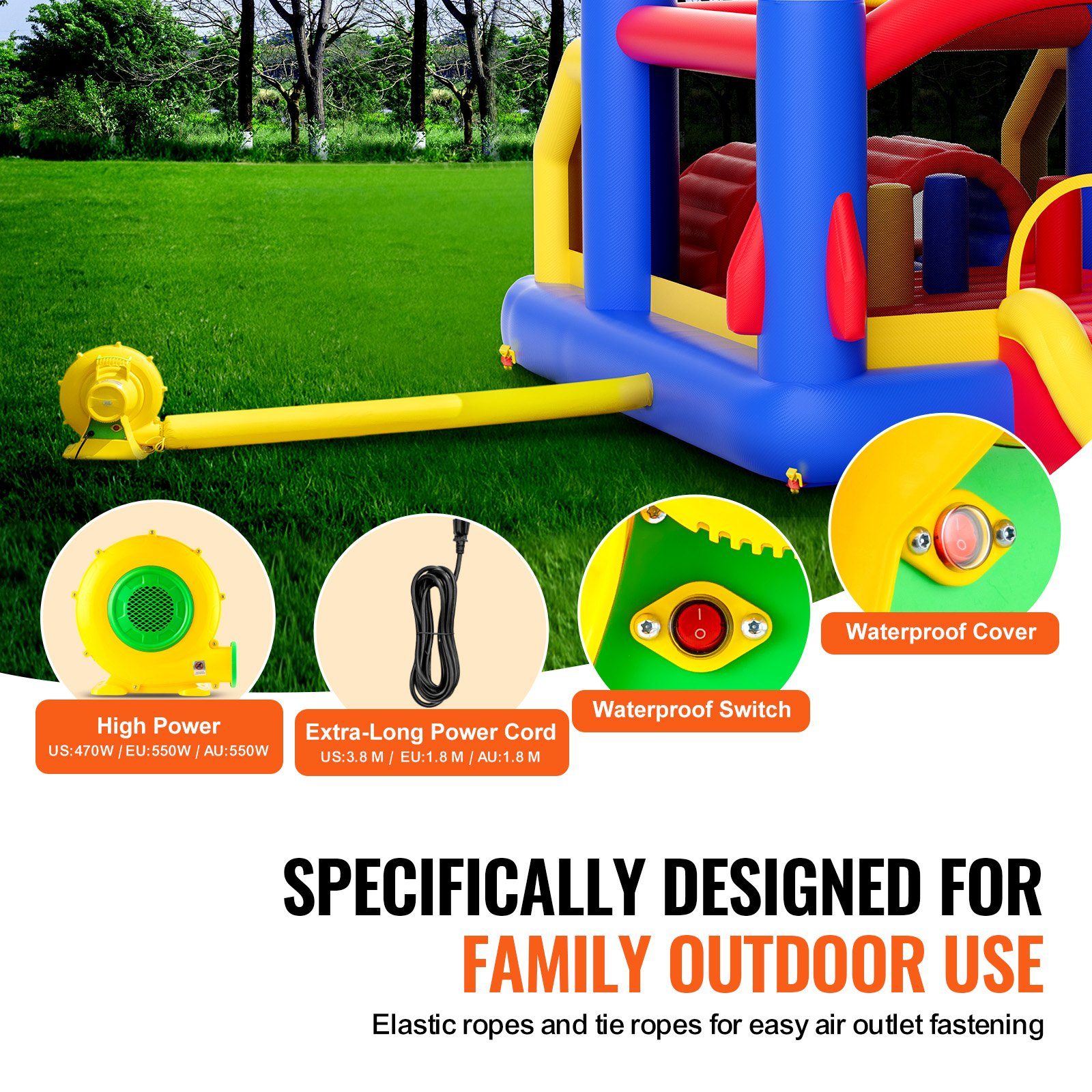 VEVOR Inflatable Bounce House, Outdoor Playhouse Trampoline with Slide and Storage Bag, Goodies N Stuff