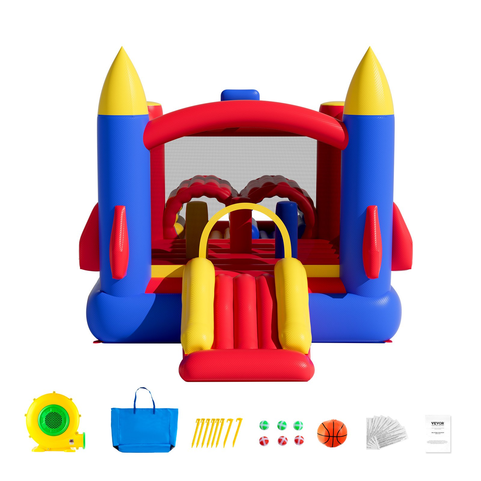 VEVOR Inflatable Bounce House, Outdoor Playhouse Trampoline with Slide and Storage Bag, Goodies N Stuff