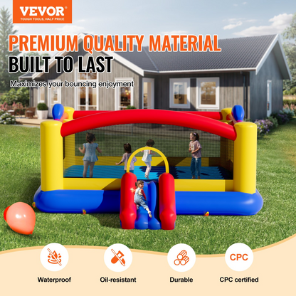 VEVOR Inflatable Bounce House | Outdoor High Quality Playhouse Trampoline with Slide and Blower | Family Backyard Bouncy Castle for Kids Ages 3-10 | 177x173x80 inch, Goodies N Stuff