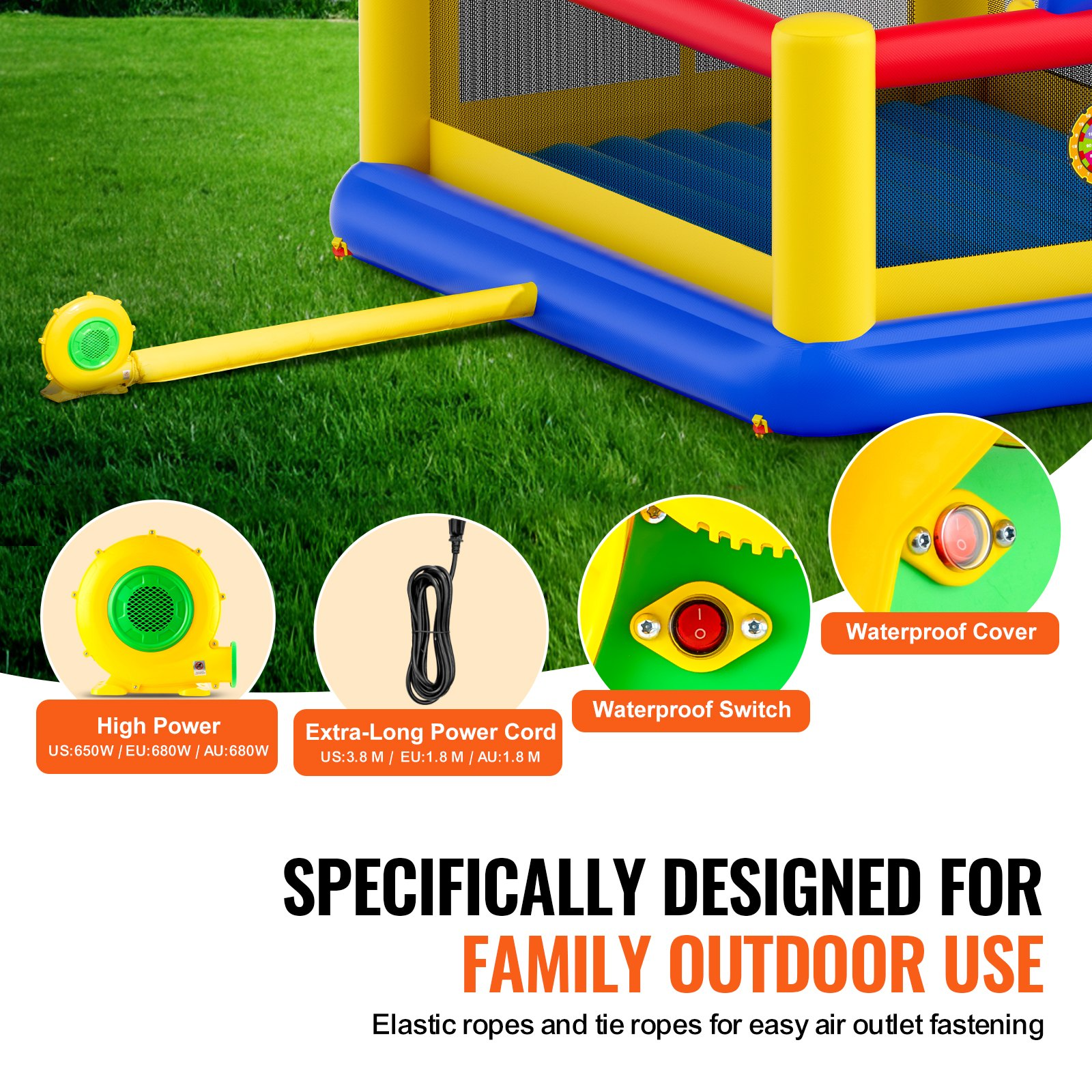 VEVOR Inflatable Bounce House | Outdoor High Quality Playhouse Trampoline with Slide and Blower | Family Backyard Bouncy Castle for Kids Ages 3-10 | 177x173x80 inch, Goodies N Stuff