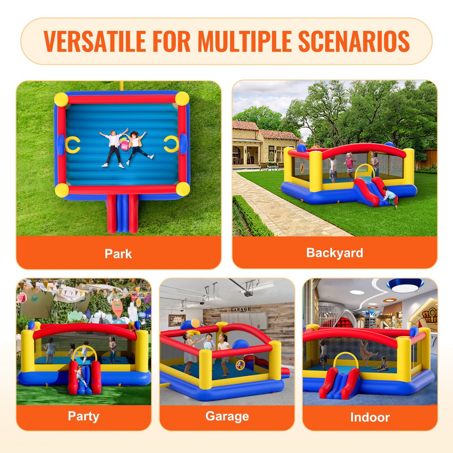 VEVOR Inflatable Bounce House | Outdoor High Quality Playhouse Trampoline with Slide and Blower | Family Backyard Bouncy Castle for Kids Ages 3-10 | 177x173x80 inch, Goodies N Stuff