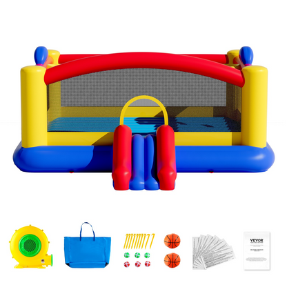 VEVOR Inflatable Bounce House | Outdoor High Quality Playhouse Trampoline with Slide and Blower | Family Backyard Bouncy Castle for Kids Ages 3-10 | 177x173x80 inch, Goodies N Stuff