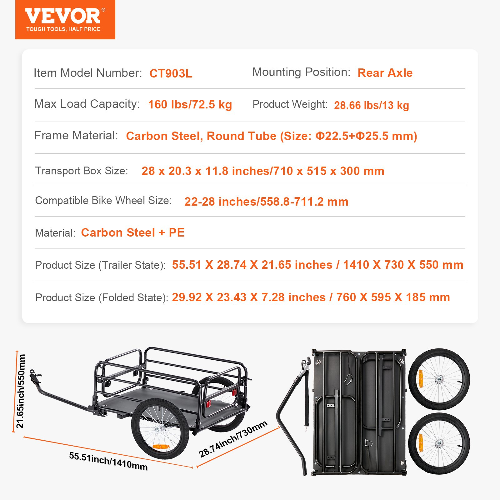 VEVOR Bike Cargo Trailer, Heavy-Duty Bicycle Wagon Cart, 160 lbs Load Capacity, Goodies N Stuff