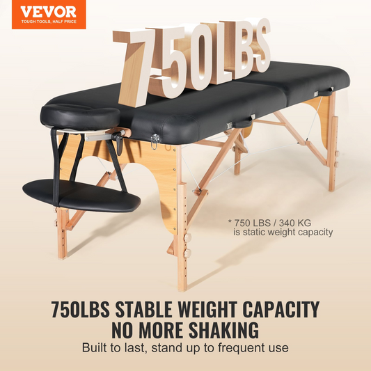 VEVOR Professional Wide Massage Table 30" W, Heavy Duty Folding Massage Table,  8-Level Height Adjustable Facial Salon Tattoo Bed, Portable Spa Table with Headrest, Hand Pallet & Carrying Bag, 750LBS, Goodies N Stuff