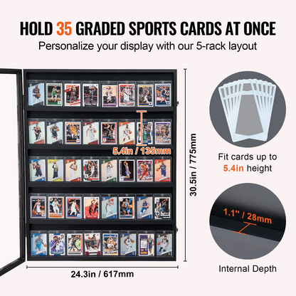 VEVOR 35 Graded Sports Card Display Case, 24.3x30.5x2.1 in, Baseball Card Display Frame with 98% UV Protection Clear View PC Glass, Lockable Wall Cabinet for Football Basketball Hockey Trading Card, Goodies N Stuff