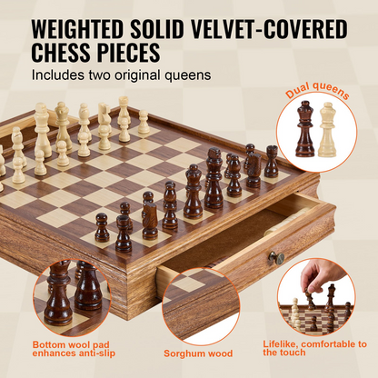 VEVOR Solid Wood Chess Set, 15 inch 2-IN-1 Chess Checkers Game Set, Goodies N Stuff