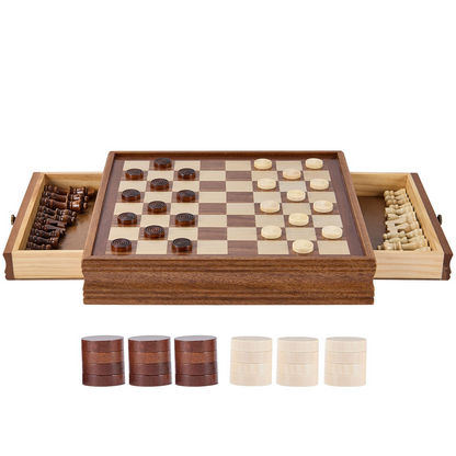 VEVOR Solid Wood Chess Set, 15 inch 2-IN-1 Chess Checkers Game Set, Goodies N Stuff