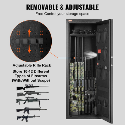 VEVOR 10-12 Rifles Gun Safe, Rifle Safe with Lock & Digital Keypad, Quick Access Tall Gun Storage Cabinet with Removable Shelf, Rifle Cabinet for Home Rifle and Shotguns, Goodies N Stuff