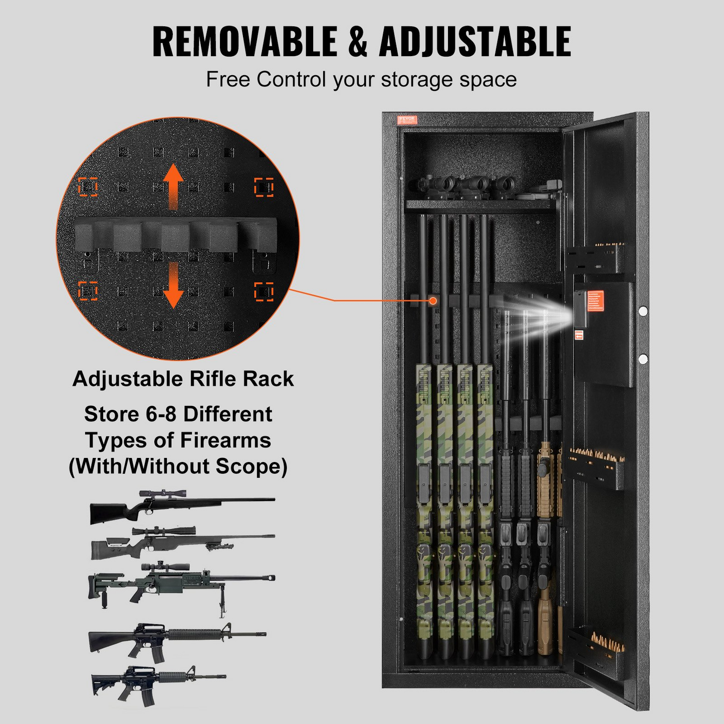 VEVOR 6-8 Rifles Gun Safe, Rifle Safe with Lock & Digital Keypad, Quick Access Tall Gun Storage Cabinet with Removable Shelf, Rifle Cabinet for Home Rifle and Shotguns, Goodies N Stuff